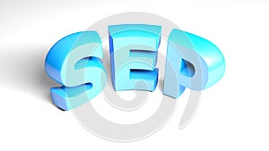 SEP september blue write isolated on white background - 3D rendering illustration