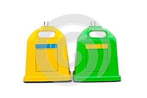 Separate garbage collection containers isolated on white background