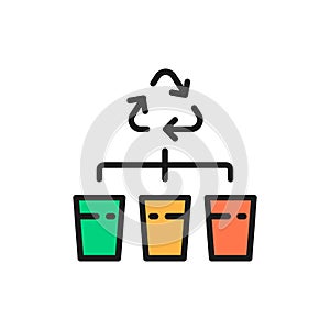 Separate garbage collection, waste sorting flat color line icon.