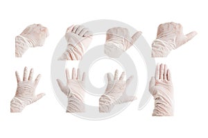 Separate set of rubber gloves, white background, anti-virus