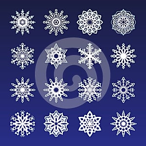 Separate Snowflakes Doodles icon white Vector Rustic christmas clipart new year snow crystal illustration in flat style