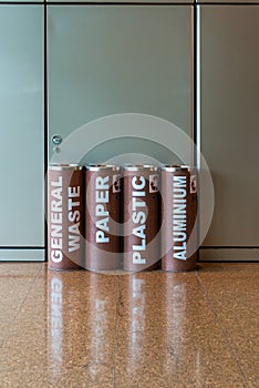 Separate trash bin to facilitate the recycle in modern office building for cleaning and environment