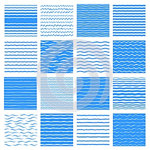 Separate waves, wavy endless stripes patterns set