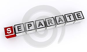 separate word block on white