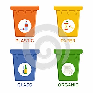 Separation recycling bins. Waste segregation management concept. photo