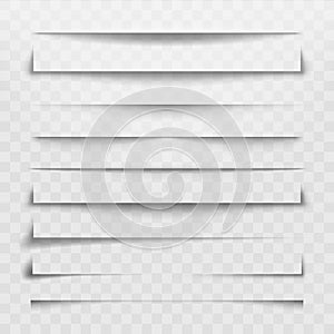 Separator line or shadow divider for web page. Horizontal dividers, shadows dividing lines and corners vector photo