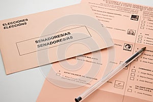 Sepia ballot with the vote to elect the senators in the general courts of Spain photo