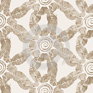 Sepia brown marble floral seamless pattern. Subtle 2 tone flower bloom in simple textured matisse paper cut style. All