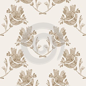 Sepia brown marble floral seamless pattern. Subtle 2 tone flower bloom in simple textured matisse paper cut style. All