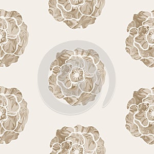 Sepia brown marble floral seamless pattern. Subtle 2 tone flower bloom in simple textured matisse paper cut style. All