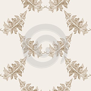 Sepia brown marble foliage seamless pattern. Subtle 2 tone leaf motif in simple textured matisse paper cut style. All
