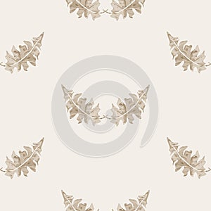 Sepia brown marble foliage seamless pattern. Subtle 2 tone leaf motif in simple textured matisse paper cut style. All