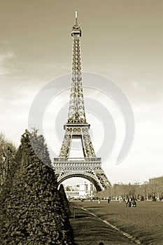 Sepia Eiffel Tower in Paris France Europe