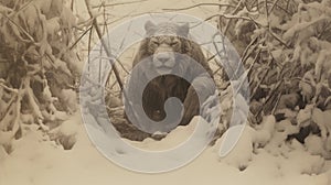 Sepia Lion: A Soviet Avant-garde Inspired Portrait Of A Hidden Snow Leopard