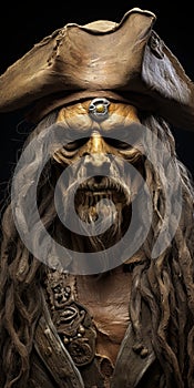 Sepia Realistic Old Man Pirate Mask: Bio-art Fantasy Maquette By Marcin Sobas