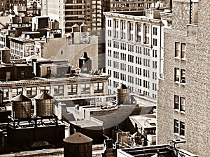 Sepia shot of Manhattan roof tops
