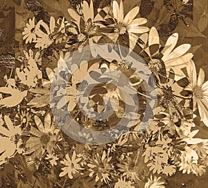 Sepia Textured Daisy Wallpaper