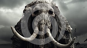 Sepia Tone Anthropological Photo Of A Withered Elephant-human Hybrid Creature