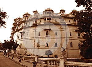 Sepia tone of the impressive old palace in Udaipur, India