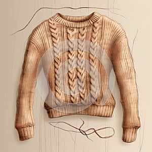 Sepia Tone Knit Sweater Sketch On Taupe Background