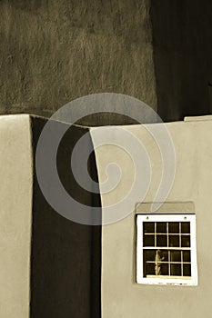 Sepia Tone Photo of Adobe Church Wall in Santa Fe