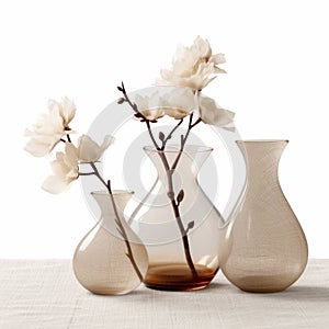 Sepia Tone Vases With Flowers Translucent, Cinema4d Rendered Art