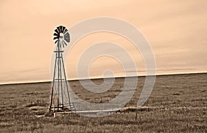 Sepia Windmill on the Windy Plains