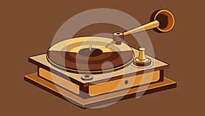 A sepiatoned illustration of a record player patent from the 1940s displaying the unique shape of the tonearm and its photo