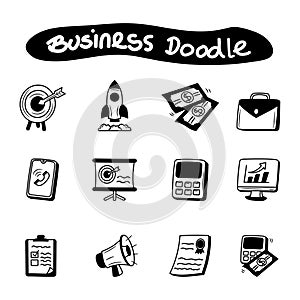 Business doodle icon set with hand drawn vector illustration