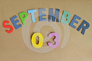 September 03, Toy alphabet background.