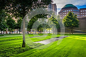 The September 11th Memorial Grounds in Lower Manhattan, New York