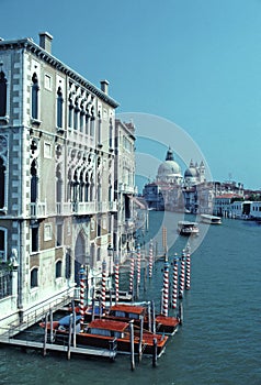 September 12, 1996, Venice, Italy. View down the Grand Canal in Venice Toward Basilica di Maria della Salute.