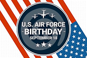 September 18 is celebrated as U.S. Air Force Birthday, patriotic background design with USA flag and typography