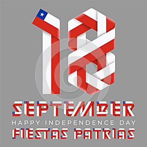 September 18, Chile Independence Day congratulatory design with chilean flag elements