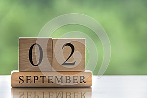 September 2 calendar date text on wooden blocks with copy space for ideas. Copy space and calendar concept