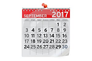 September 2017 calendar, 3D rendering