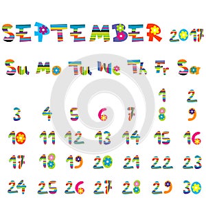 September 2017 calendar