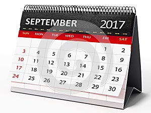 September 2017 desktop calendar. 3D illustration