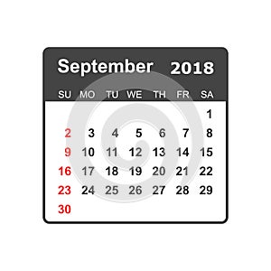 September 2018 calendar. Calendar planner design template. Week