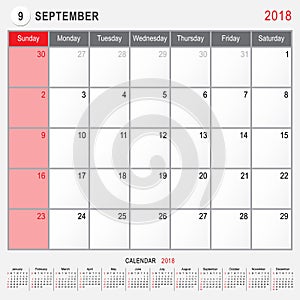 September 2018 Calendar Planner Design