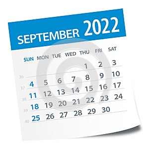 September 2022 Calendar Leaf - Vector Illustration