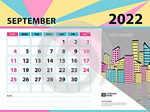 September 2022 template-Calendar 2022 year design, Desk calendar 2022 year, Planner, Week starts on Sunday, Wall calendar