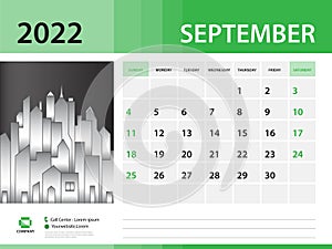 September 2022 year- Calendar 2022 template, Desk Calendar 2022 year, Week Start On Sunday, Wall calendar design, sample Planner