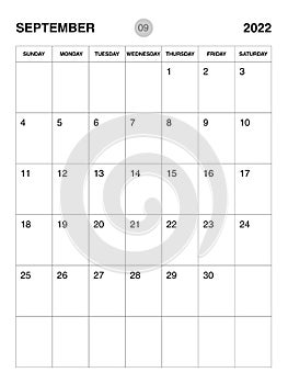 September 2022 year planner template, calendar 2022 desgin, monthly and yearly planners. organizer diary. week start Sunday