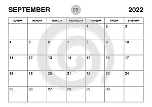 September 2022 year planner template, calendar 2022 template, monthly and yearly planners. organizer diary. week start Sunday