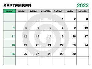 September 2022 year planner template, calendar 2022 template, monthly and yearly planners. organizer diary. week start Sunday