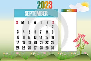 September 2023 - Calendar. Week starts on Sunday