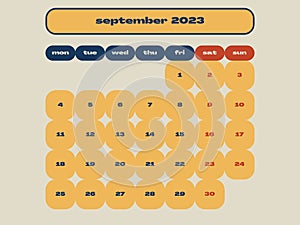 September 2023 Monthly Calendar