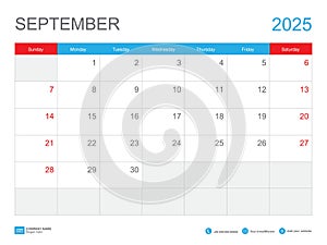 September 2025 template, Calendar 2025 design, Desk Calendar 2025 template, Planner simple, Week starts Sunday, Stationery, Wall