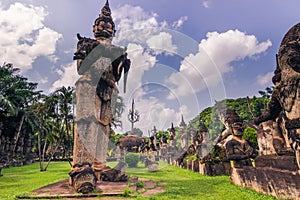 September 26, 2014: Buddhist stone statues in Buddha Park, Laos